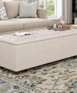 Large 38Inches long white Ottoman Bench with Storage,Storage footstool Furniture End of Bed storage benches,Faux leather Ottoman