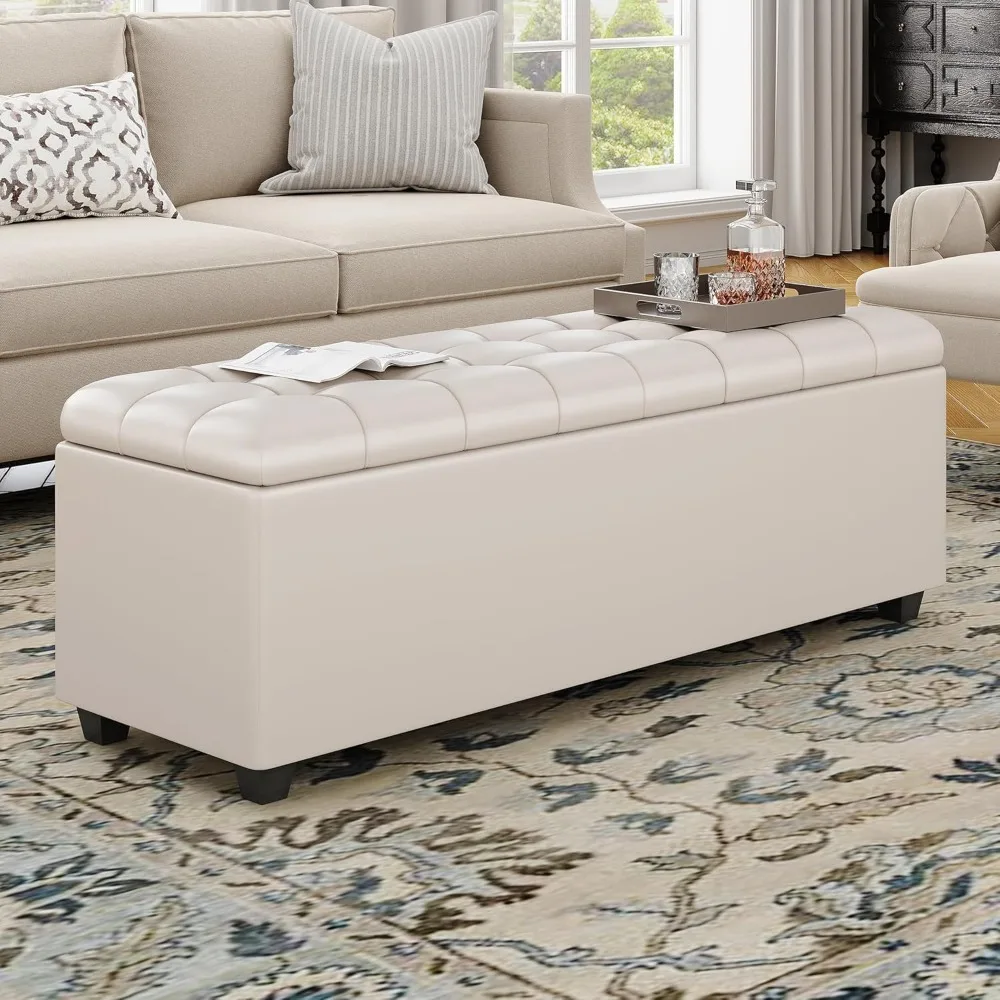 Large 38Inches long white Ottoman Bench with Storage,Storage footstool Furniture End of Bed storage benches,Faux leather Ottoman