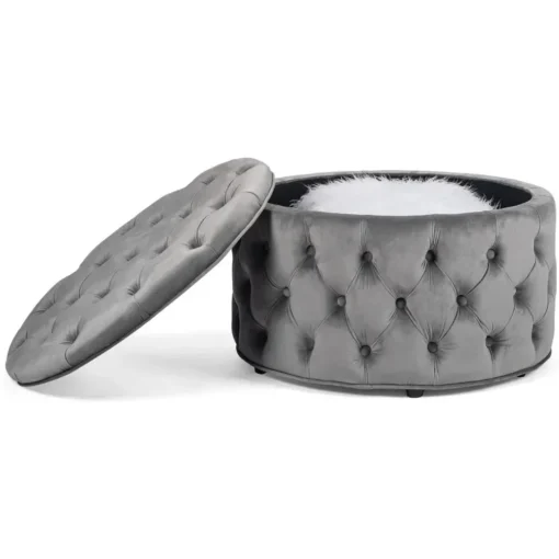 28 Inch Round Velvet Storage Ottoman Foot Stool Tufted Footrest Stool Coffee Table for Living Room (Grey) Freight Free - Image 2