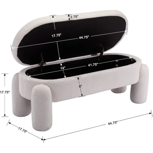 Modern Storage Bench, 44.7 Inch Upholstered Ottoman Bench Sherpa Fabric End of Bed Stool, Cute Entryway Bench for Living Room - Image 2