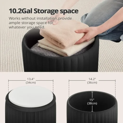 Round Ottoman,Set of 2 Vanity Stool Chair,Boucle Upholstered Tall Ottomans Chair with Storage,Multifunctional Coffee Table with - Image 6