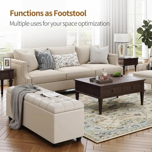 Large 38Inches long white Ottoman Bench with Storage,Storage footstool Furniture End of Bed storage benches,Faux leather Ottoman - Image 5