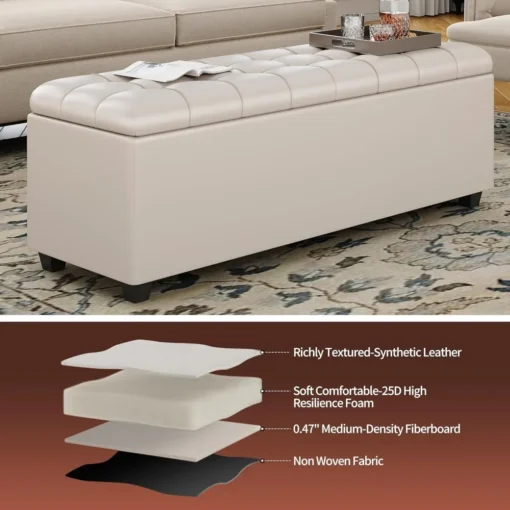 Large 38Inches long white Ottoman Bench with Storage,Storage footstool Furniture End of Bed storage benches,Faux leather Ottoman - Image 6