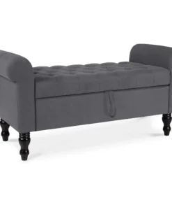 Polar Aurora Storage Bench with Upholstered Rolled Arm Ottoman Bench Couch w/Solid Wood Legs for Bedroom End of Bed, Entryway an