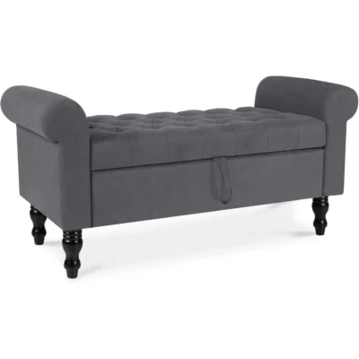 Polar Aurora Storage Bench with Upholstered Rolled Arm Ottoman Bench Couch w/Solid Wood Legs for Bedroom End of Bed, Entryway an