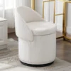 Sherpa Makeup Ottoman with Storage, Upholstered 360° Swivel Vanity Stool with Foldable Backrest Modern Cylindrical Foot