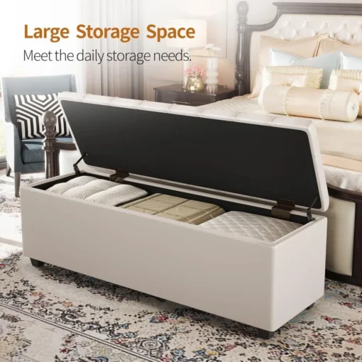 Large 38Inches long white Ottoman Bench with Storage,Storage footstool Furniture End of Bed storage benches,Faux leather Ottoman - Image 3
