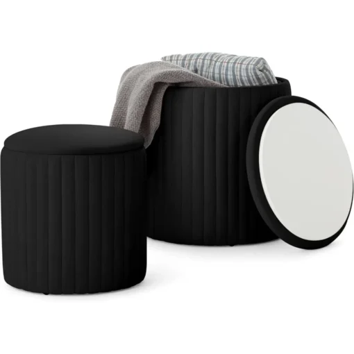 Round Ottoman,Set of 2 Vanity Stool Chair,Boucle Upholstered Tall Ottomans Chair with Storage,Multifunctional Coffee Table with - Image 3