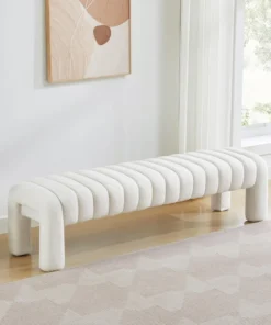 43-63’’ End of Bed Bench, Modern Sherpa Entryway Bench, Upholstered Ottoman Stool with Extra Length, Full Coverage Fabrics